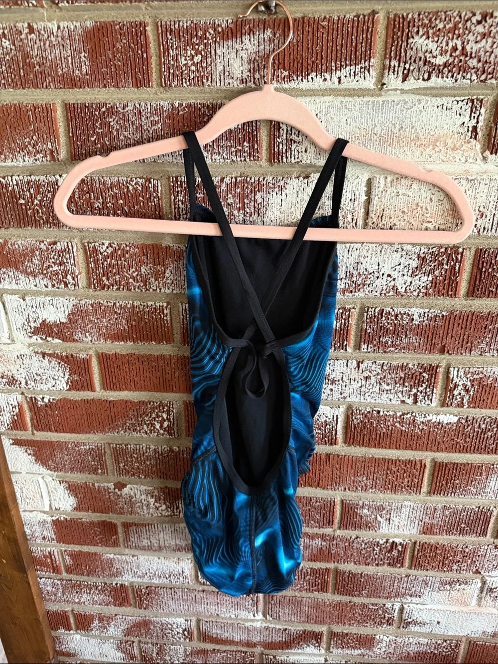 Speedo Endurance Blue Abstract Print One Piece Swimsuit Open Back Training Sz26